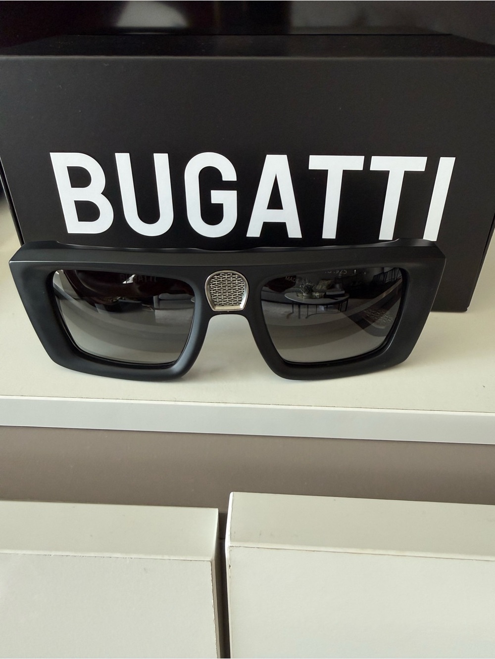 NEW Bugatti Sterling .925 Silver Matte Black Sunglasses 53-21-143